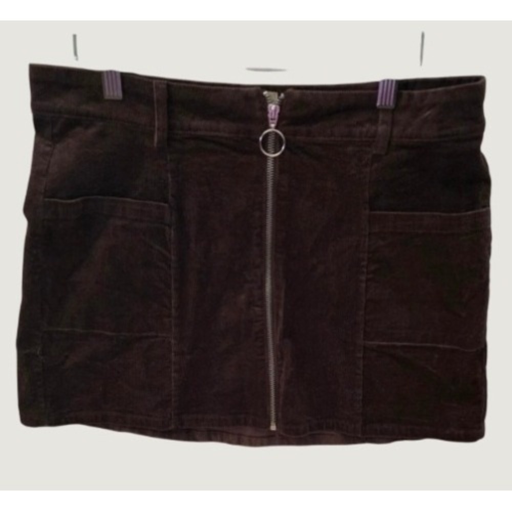 Altar'd State Chocolate Brown Utility Corduroy Mini-Skirt Large Retro Fall Zip - Picture 8 of 8